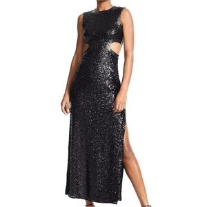 STAUD Dolce black sequin cutout maxi dress